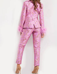 Jovani - Feather Cuffs Pant Suit