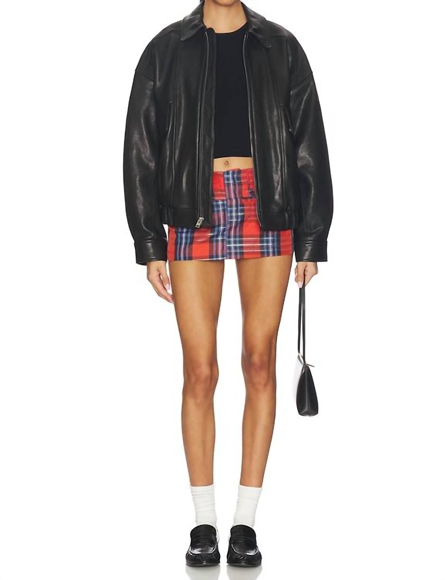 Free People Micro Plaid Mini Skirt in red squash - women's skirt - view 5