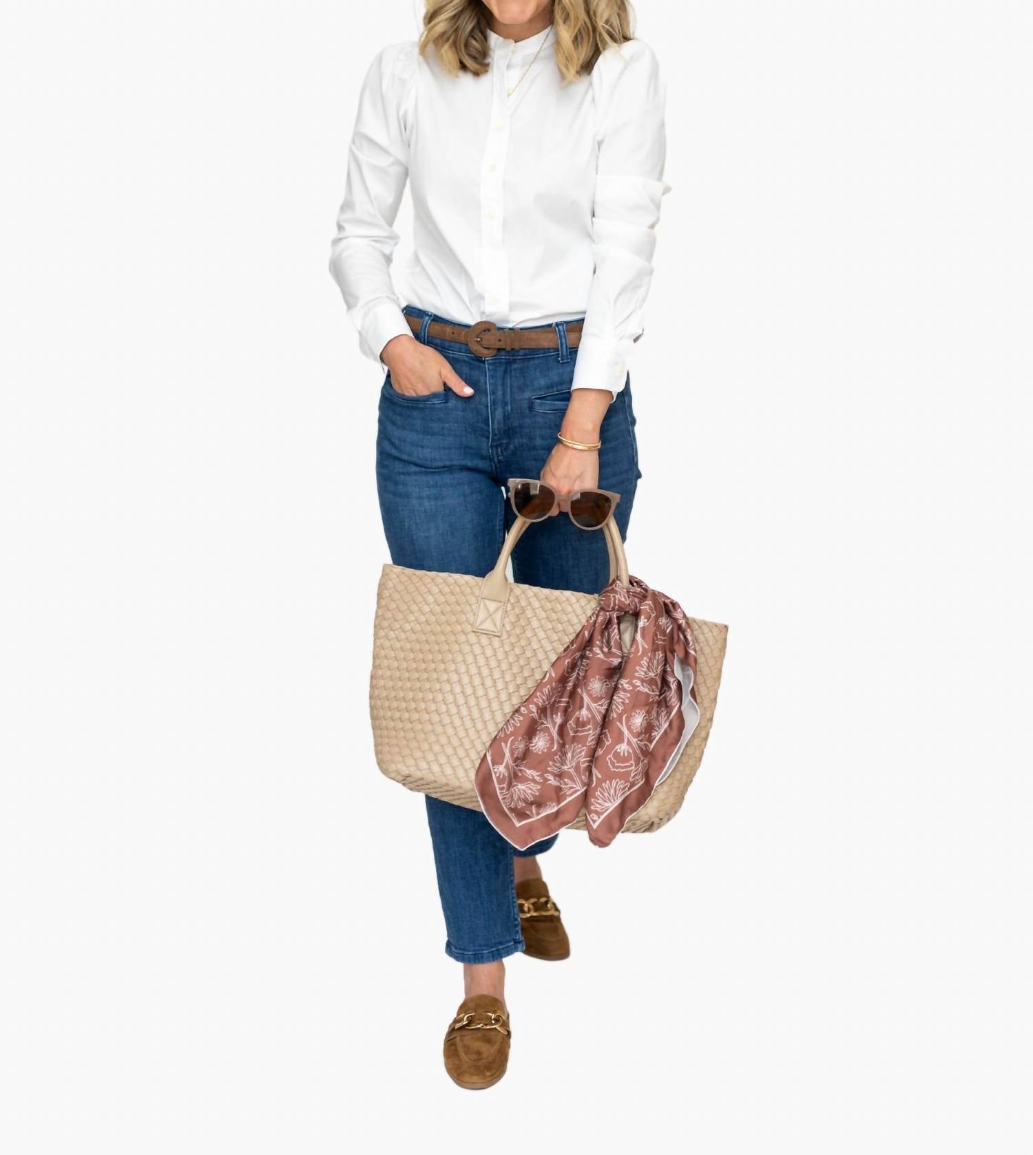 THE SHIRT Puffed Shoulder Button-up Shirt in white - women's blouse - detail view