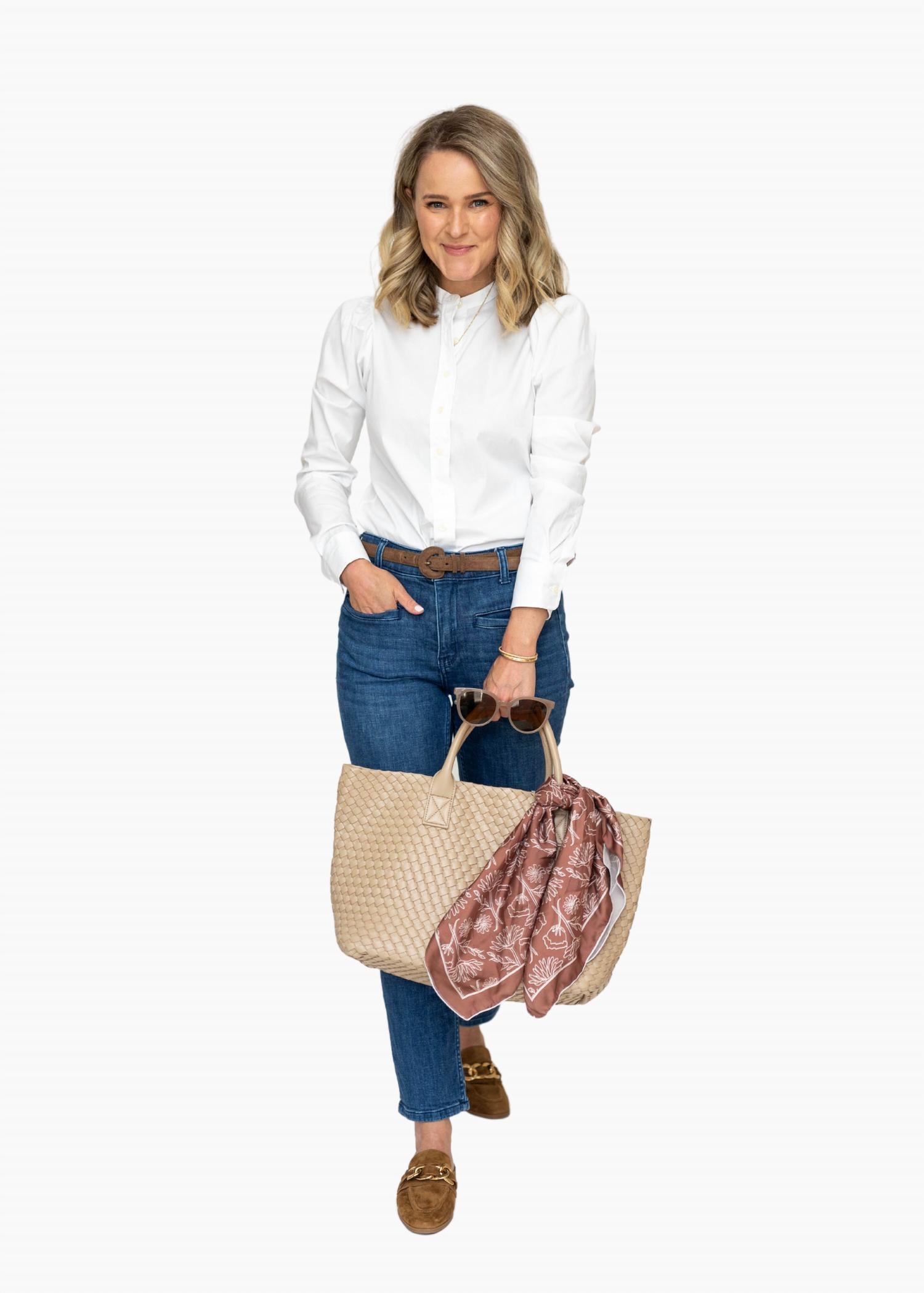 THE SHIRT Puffed Shoulder Button-up Shirt in white - women's blouse - alternate view