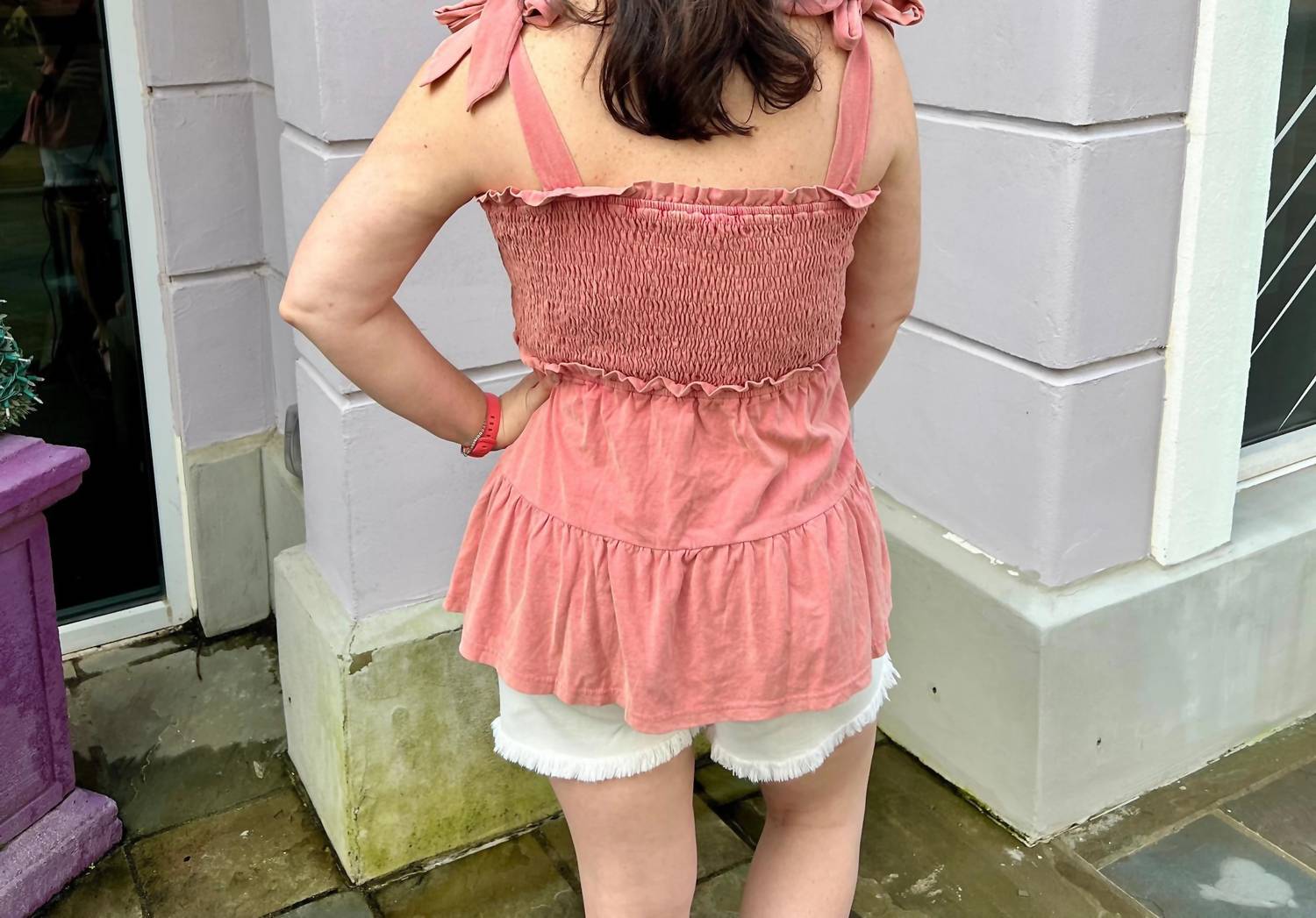 Heyson - Washed Smocked Bust Tiered Ruffle Top