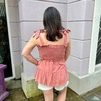Heyson - Washed Smocked Bust Tiered Ruffle Top