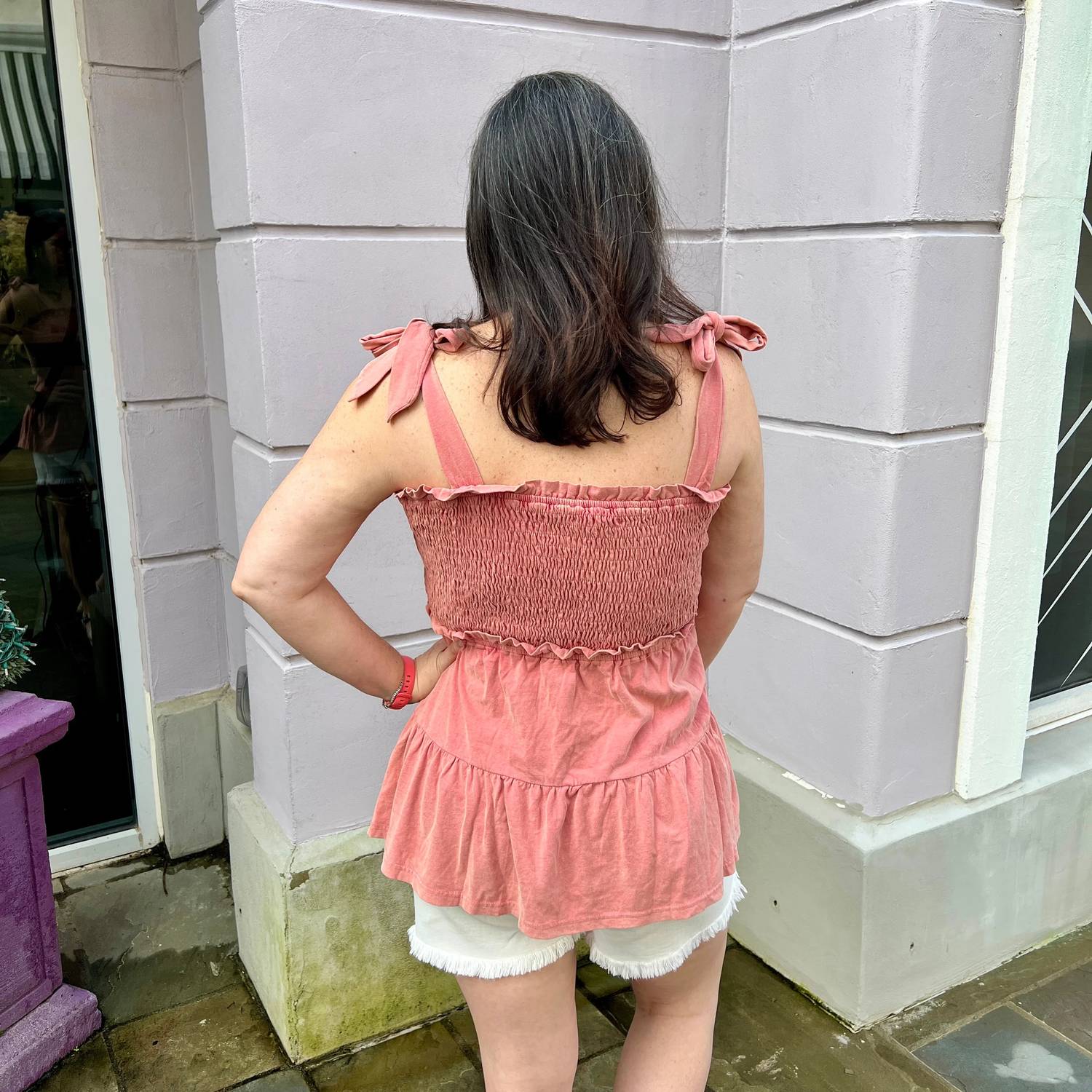 Heyson - Washed Smocked Bust Tiered Ruffle Top
