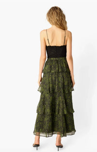 Cami NYC Gaia Metallic Chiffon Tiered Maxi Skirt in forest paisley - women's skirt - detail view