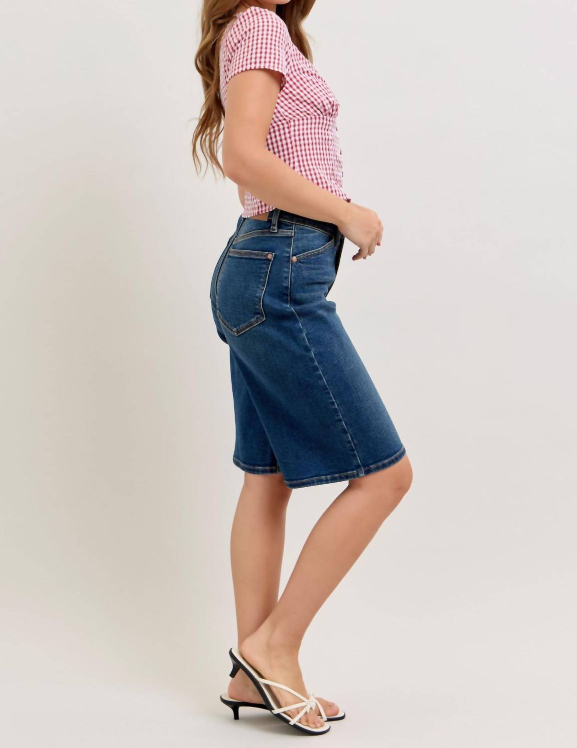 Judy Blue High Waist Jort Denim Short in dark wash blue - women's shorts - view 4
