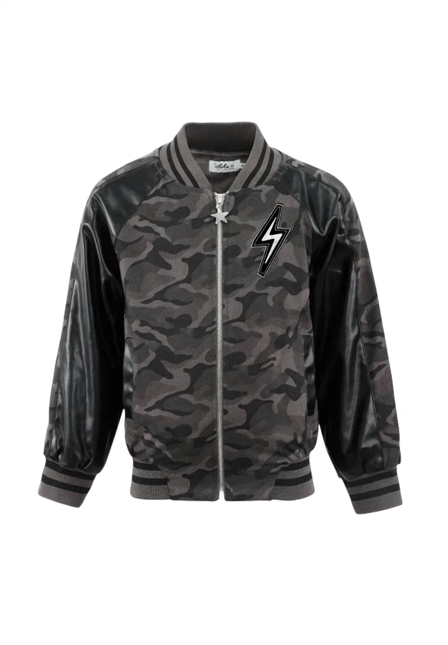 Lola + The Boys - Kids' Camo Flash Leather Bomber Jacket