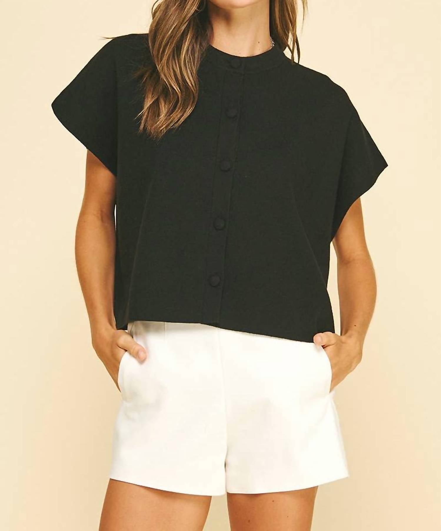 Pinch - Button Down Cap Sleeve Sweater