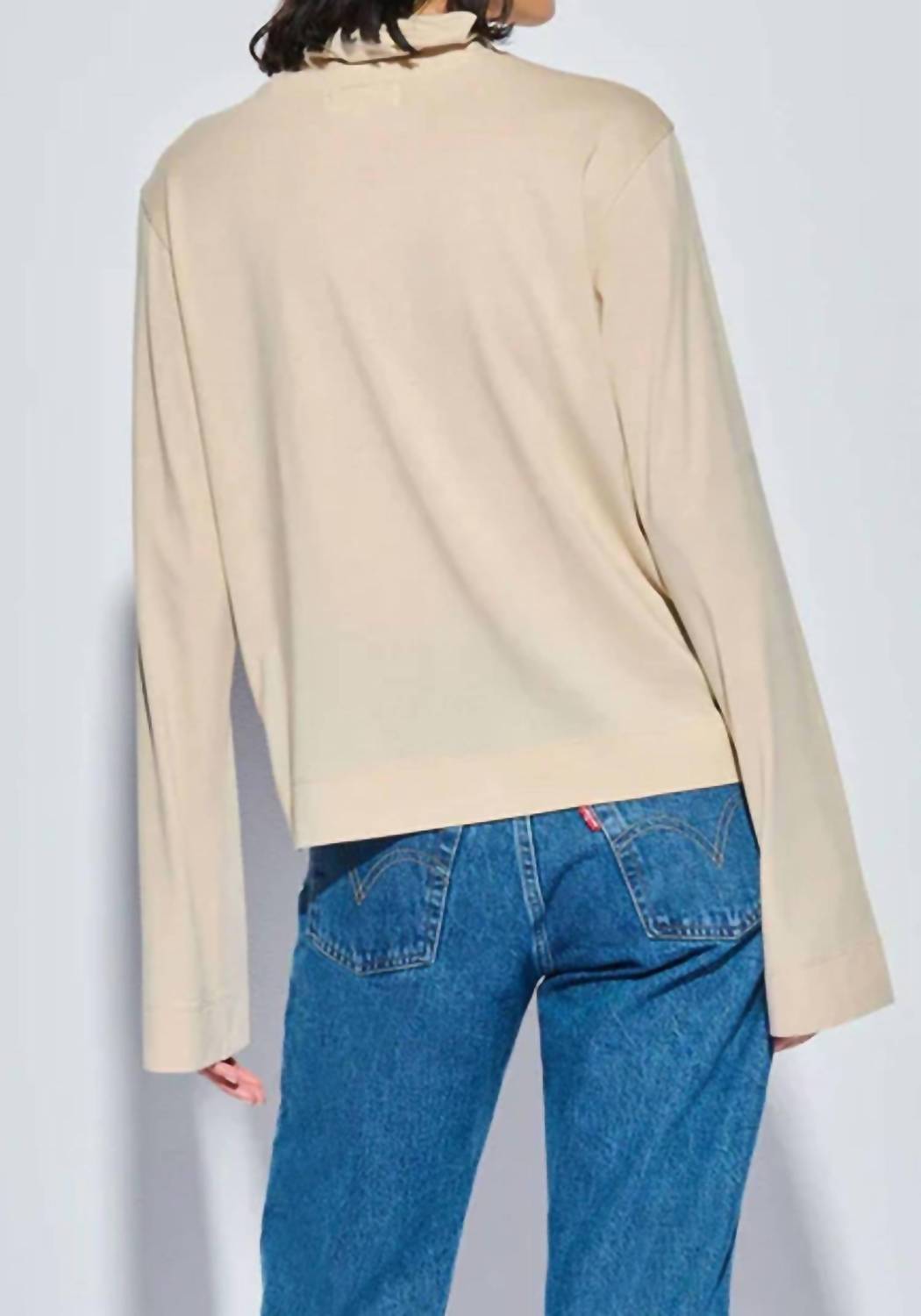 Nation LTD Neo Luxe Turtleneck Top in champagne - women's long sleeve top - detail view