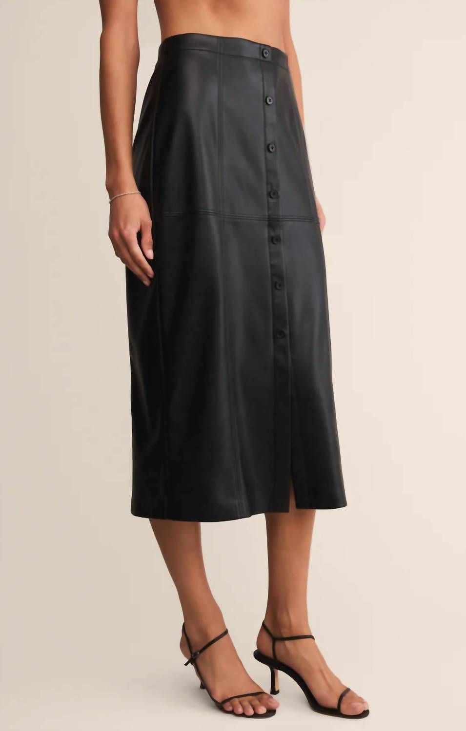 Z Supply Women's Reine Faux Leather Midi Skirt in black - women's skirt - alternate view