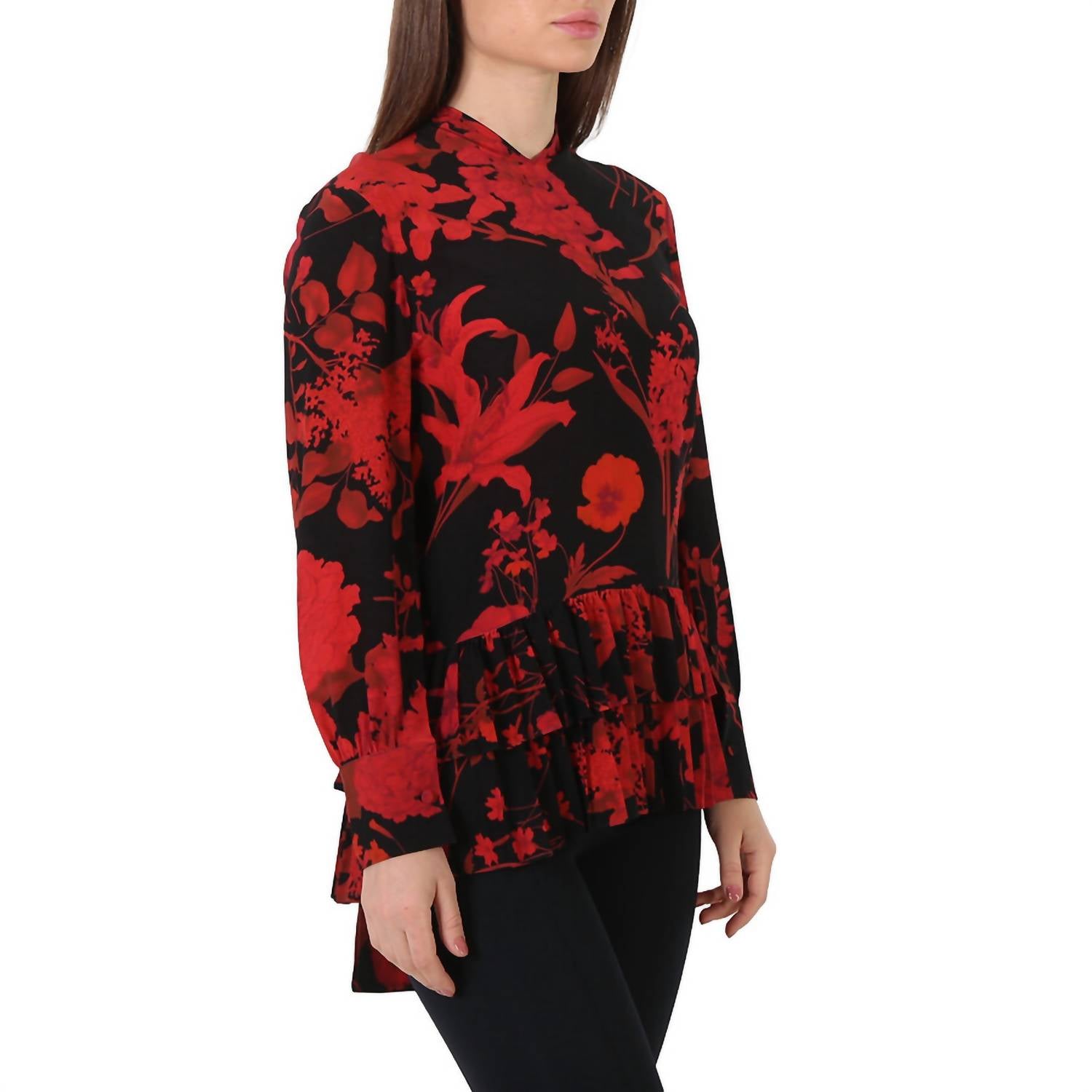 Valentino - Floral Print Pleated Trim Blouse