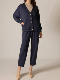 P.CILL Pearl Button Cardigan in navy - women's cardigan - view 4