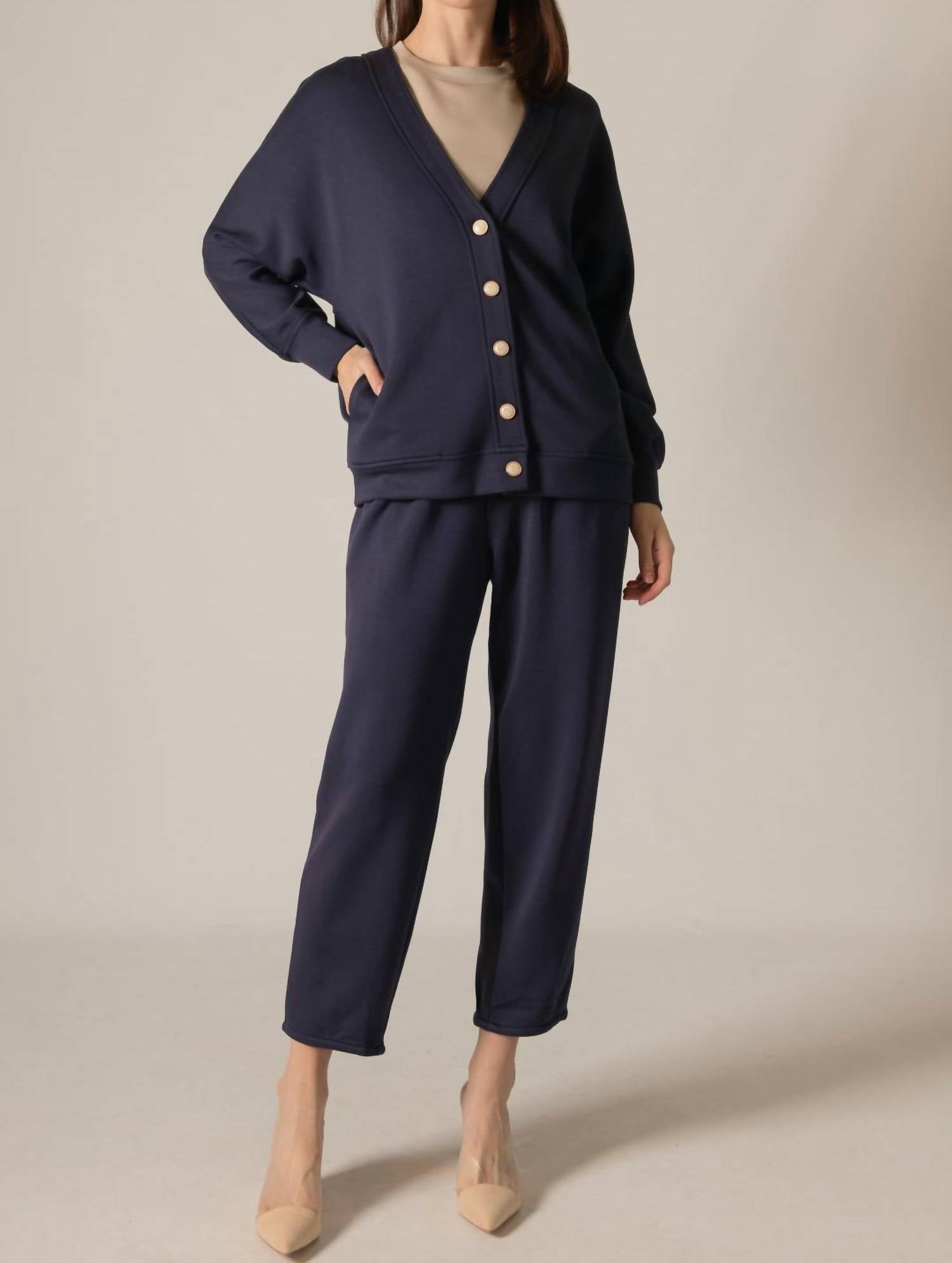 P.CILL Pearl Button Cardigan in navy - women's cardigan - view 4