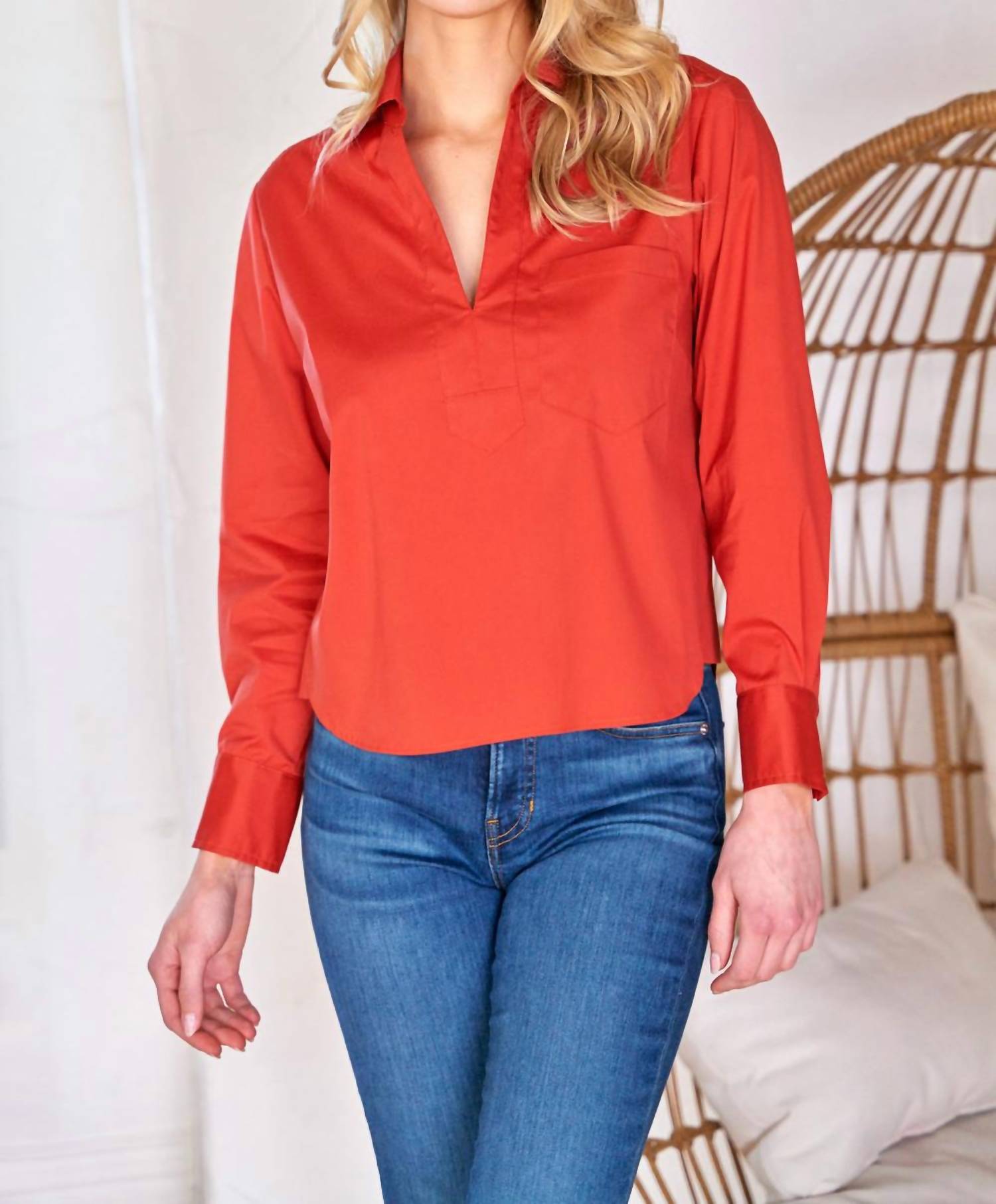 Finley Joni Popover Shirt in cinnamon - women's blouse