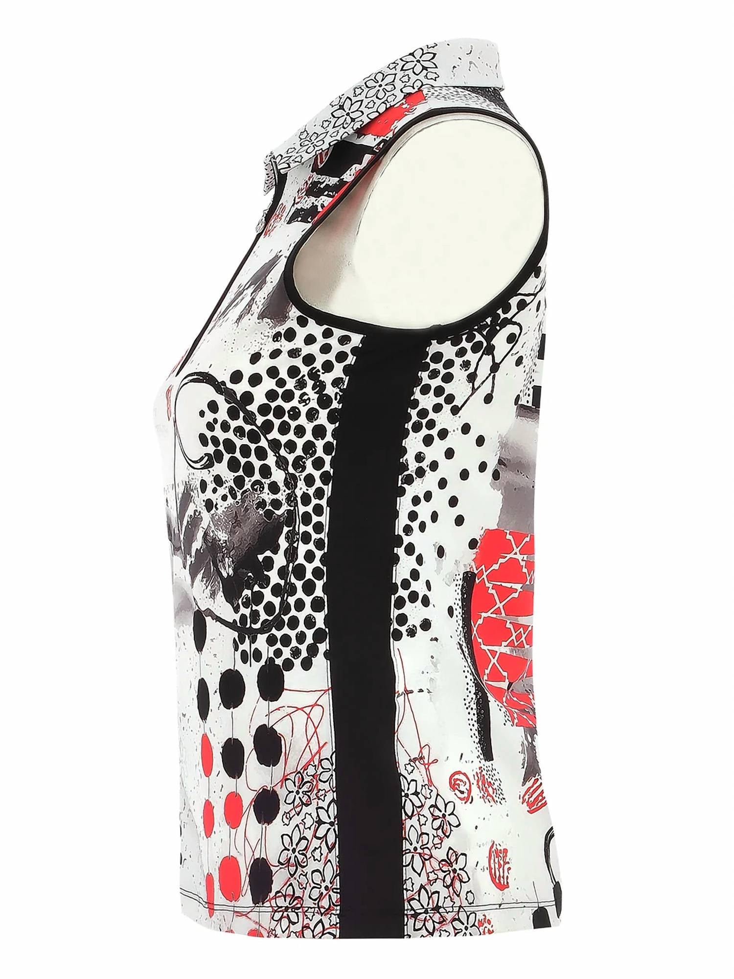 DOLCEZZA Sleeveless Knit Pullover in red black white - women's tank top - alternate view