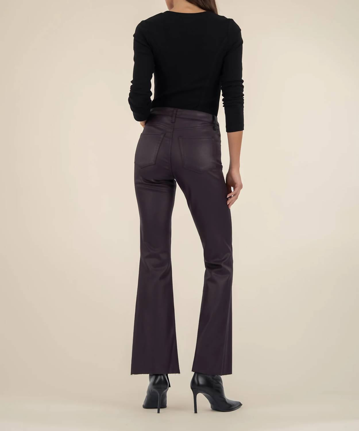 KUT FROM THE KLOTH Stella High Rise Flare Trouser in sangria - women's pants - detail view
