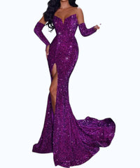 PORTIA&SCARLETT Thigh High Sequin Prom Dress in grape - women's dress