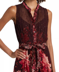 HEMANT & NANDITA Aafa Long Maxi Dress in red beige - women's dress - detail view