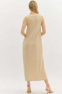 entro Textured Knit Midi Dress in taupe - women's dress - detail view