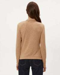 Michael Stars Issa Rib Henley Top in beige - women's long sleeve top - alternate view
