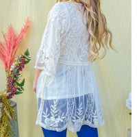 And The Why - Boho Floral Embroidered Mesh Tunic Top With Lining