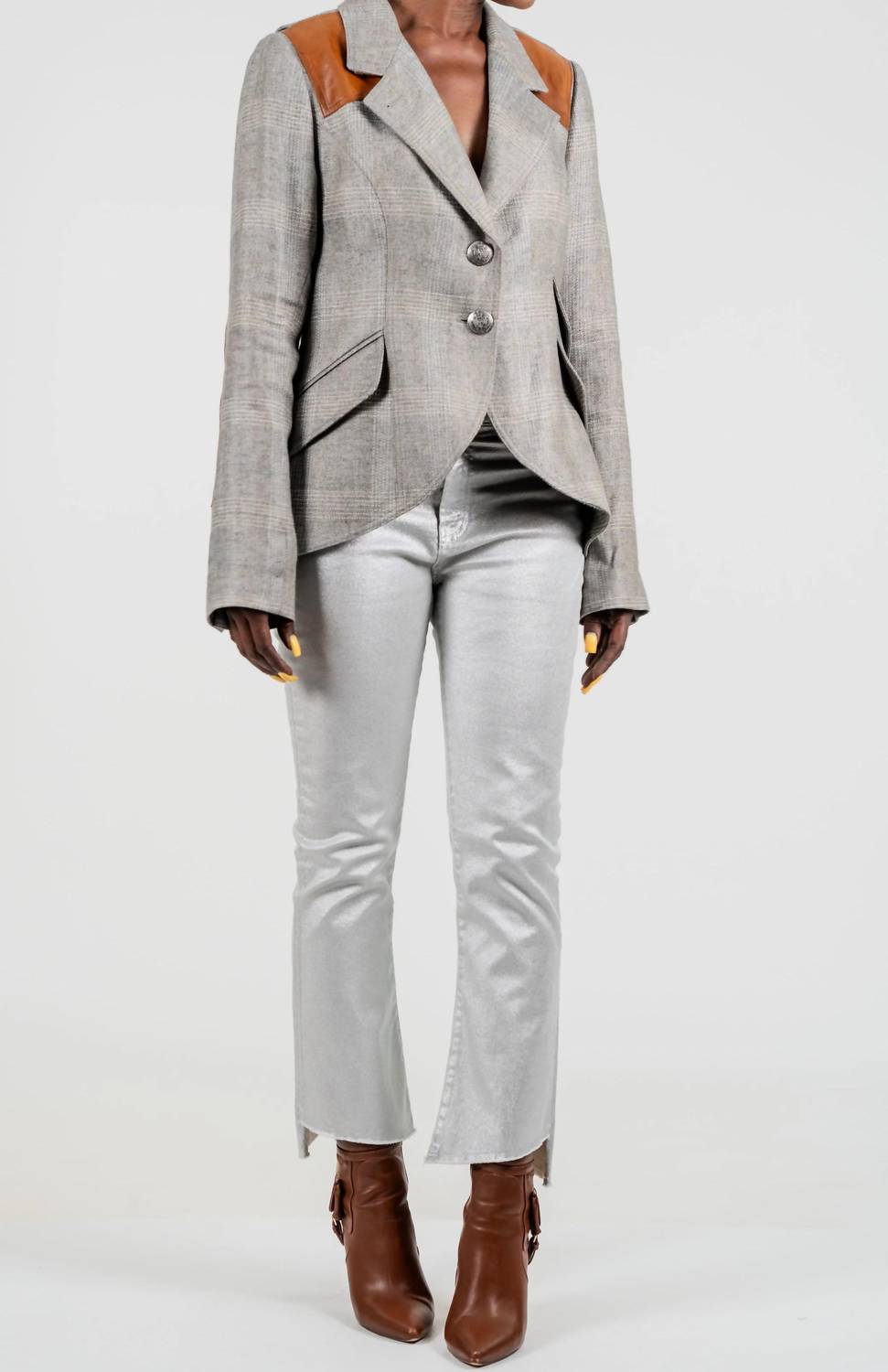 Smythe Hunting Blazer With Rectangle Elbow Patch in dove glencheck - women's jacket - view 4