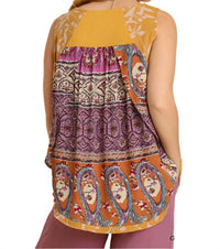 Umgee - Mixed Print Babydoll Tank Top