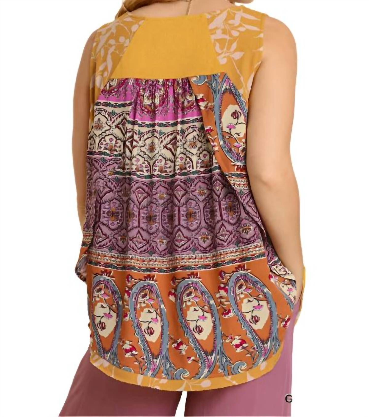Umgee - Mixed Print Babydoll Tank Top