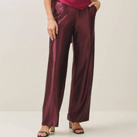 ABLE Satin Stretch Trousers in burgundy - women's pants - detail view