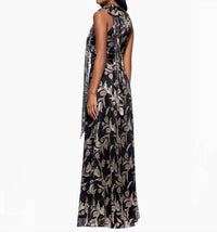 Betsy & Adam - Dana Long Mock Neck Foil Wrap Maxi Dress