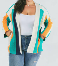 DAVI & DANI Color Block Long Sleeve Cardigan - Plus in multi - women's cardigan - view 7