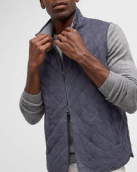PETER MILLAR Essex Suede Zip Up Vest in grey - men's jacket - detail view