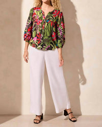 Tribal - 3/4 Slv Btn Frt Boulse W/ Pleats