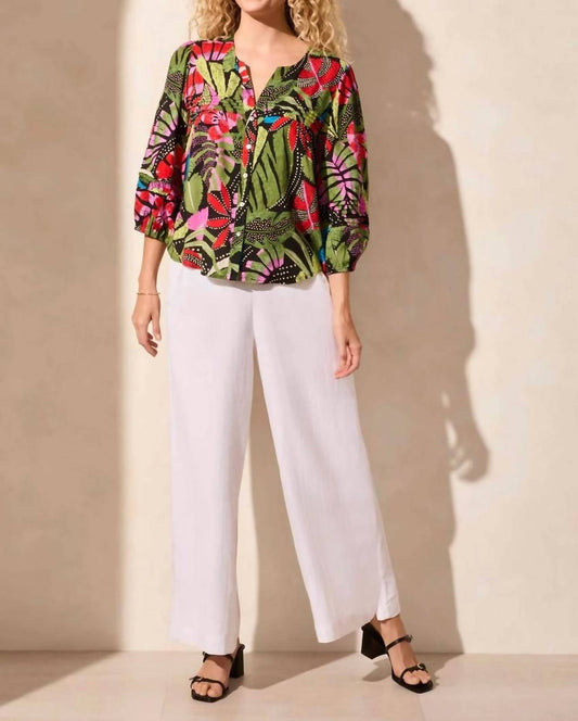 Tribal - 3/4 Slv Btn Frt Boulse W/ Pleats