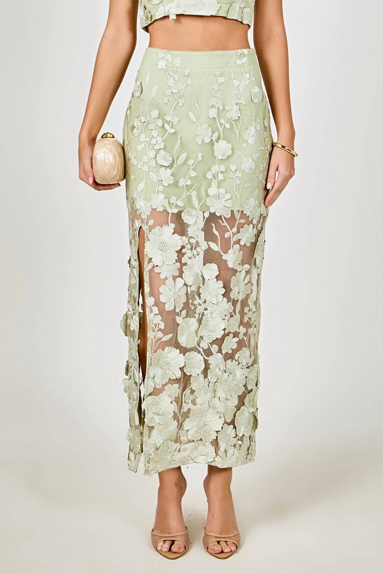 Endless Rose - Floral Embroidered Midi Skirt