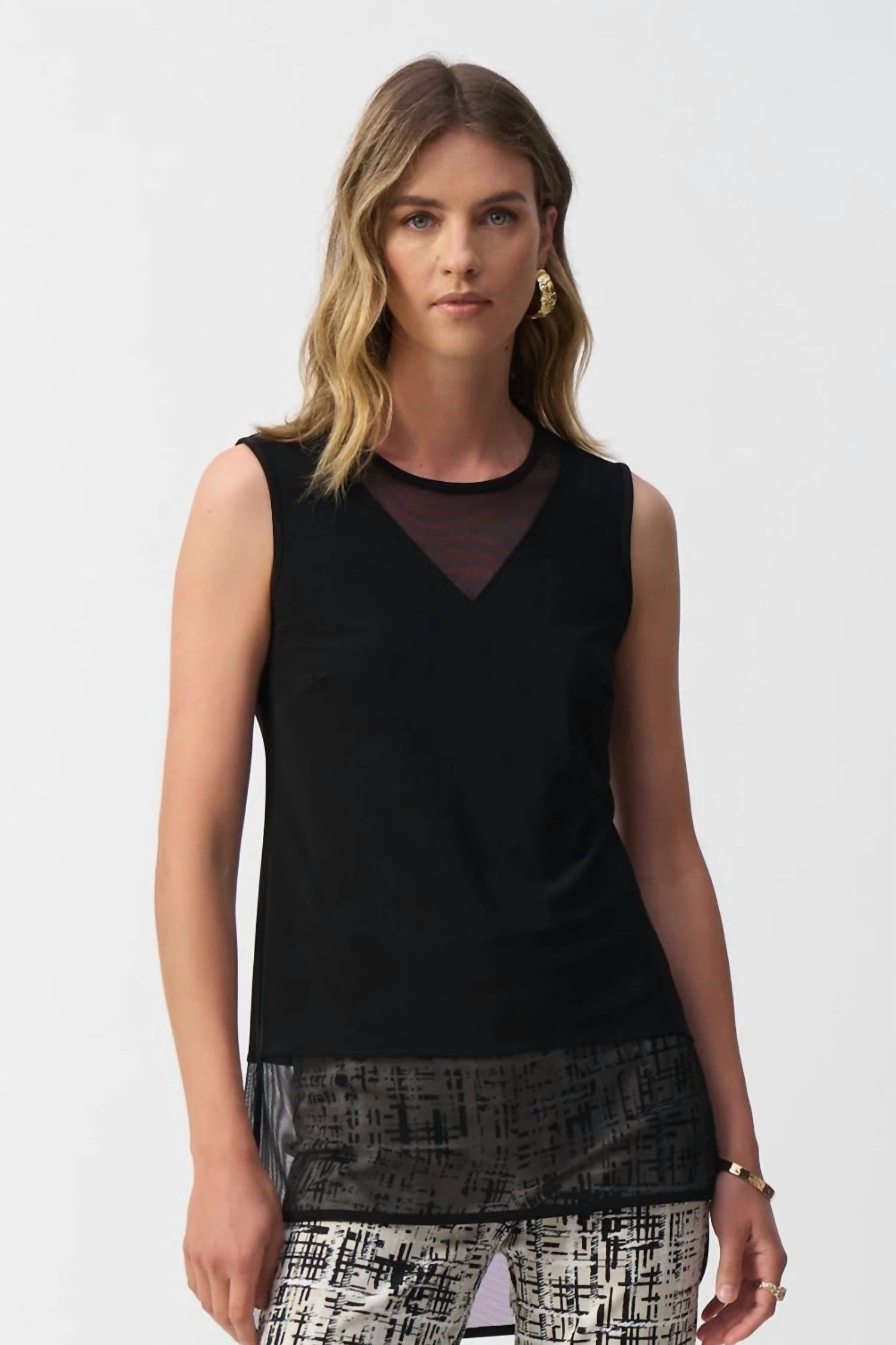 Joseph Ribkoff - Crewneck Mesh Sleeveless Hi-low Top