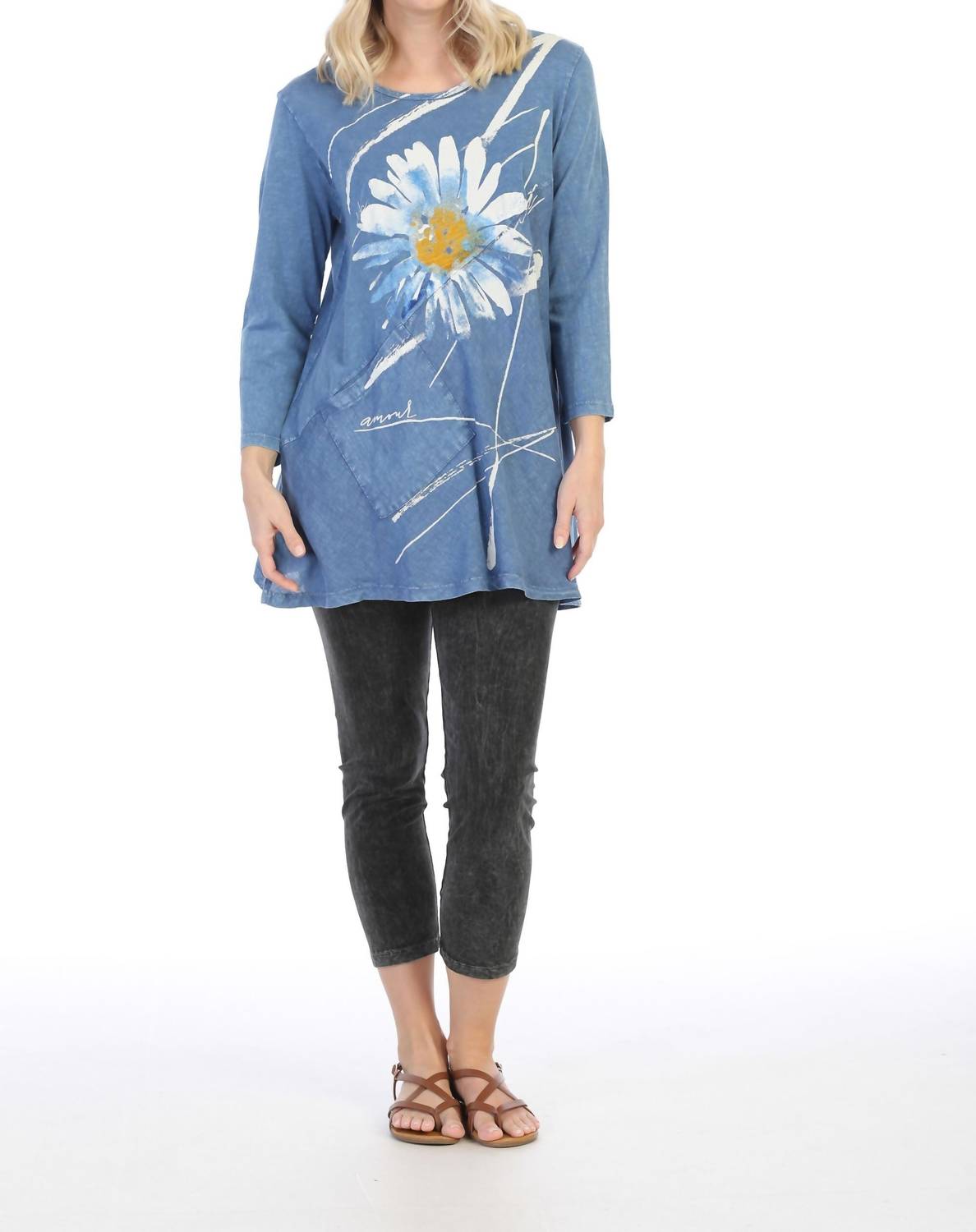 Jess & Jane - Chit Chat Mineral Washed Cotton Top with Linen Contrast