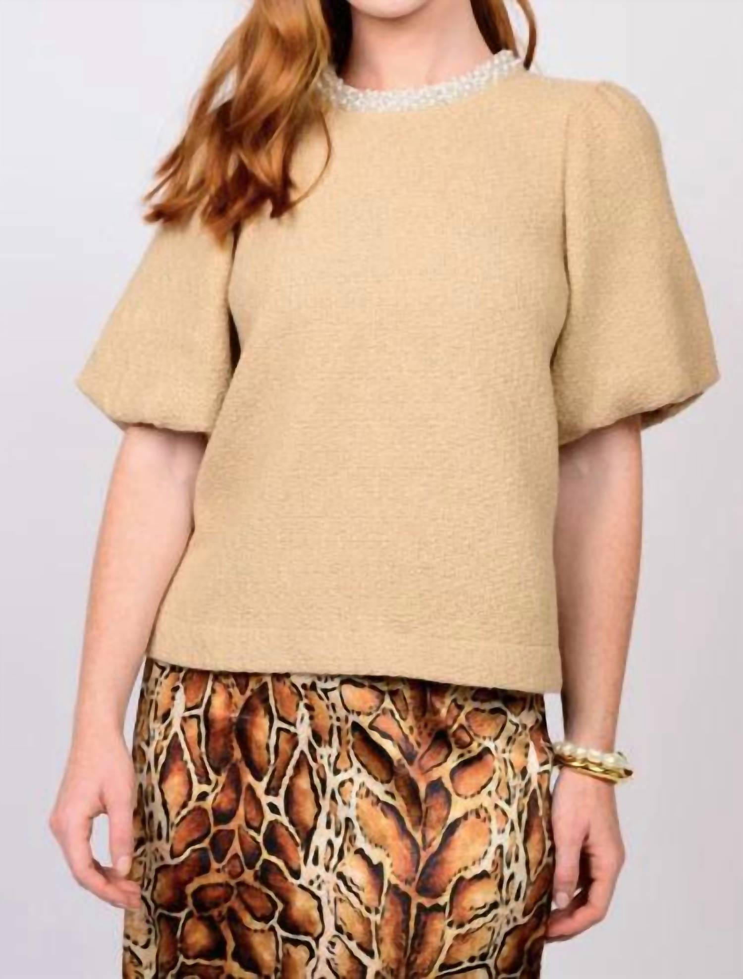 Ivy Jane - Beaded Neck Puff Sleeve Top