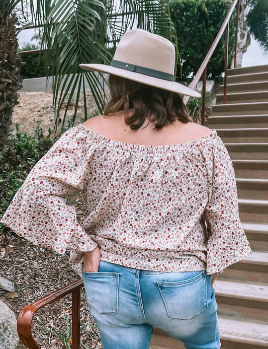Gilli - Plus Size Floral Off The Shoulder 3/4 Length Sleeve Blouse