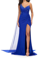 ASHLEYlauren One Shoulder Cape Gown in royal - women's dress