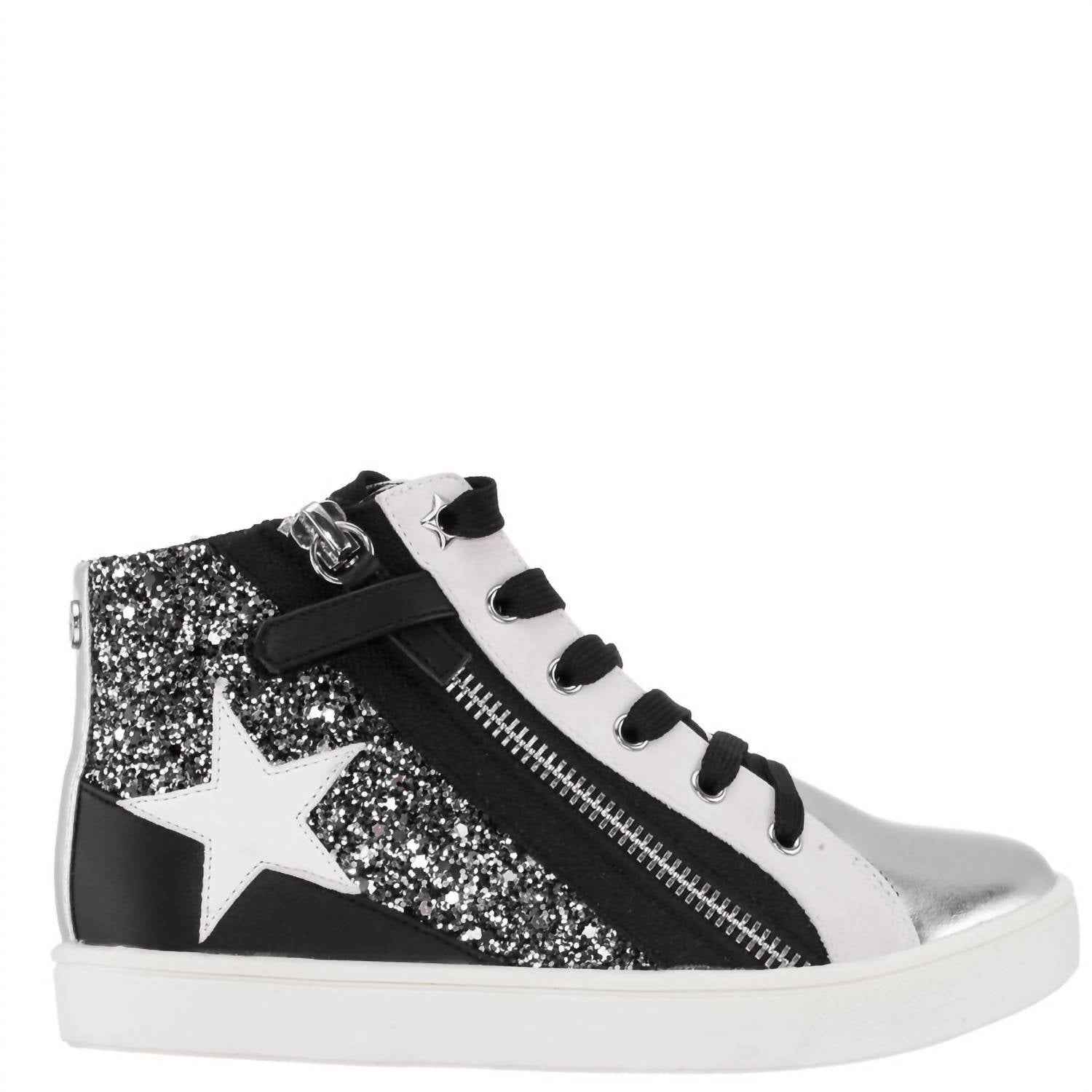 Nina Girls Yuti High Top Sneakers in black glitter 1 - kids' sneaker - detail view