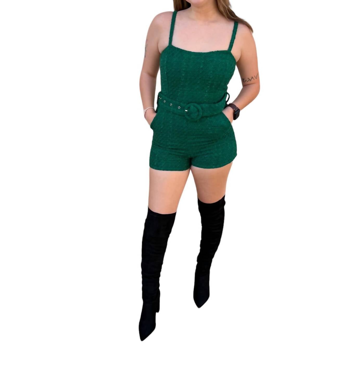 Alayna Tweed Romper With Self Belt