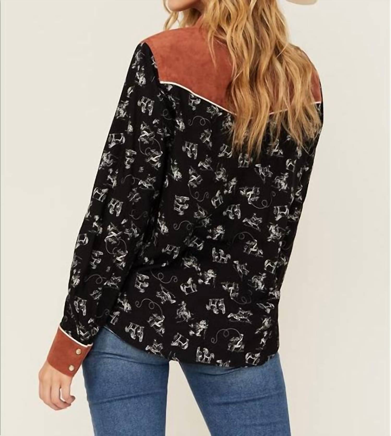 Cruel Girl - Conversation Print Long Sleeve Snap Western Shirt