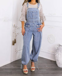 Surelymine - Women’s Relaxed Denim Overalls Wide-leg Boho Style With Pockets