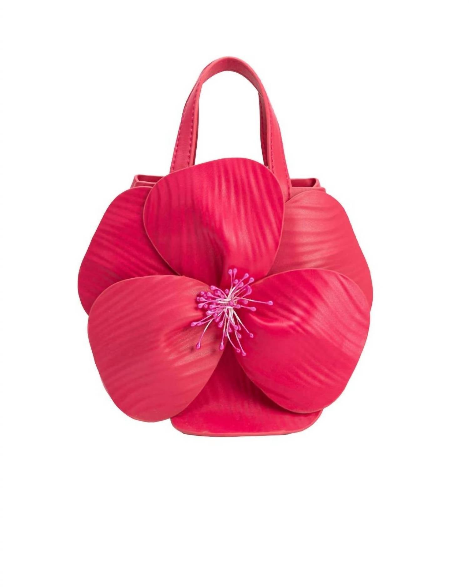 Melie Bianco Women's Monroe Flower Recycled Vegan Top Handle Bag in fuchsia - women's bag - detail view