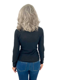Kinross Sequin Crew Top in black - women's long sleeve top - detail view
