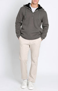 Jachs New York - Sherpa Lined Ultra Soft Ribbed Hooded Henley Sweatshirt