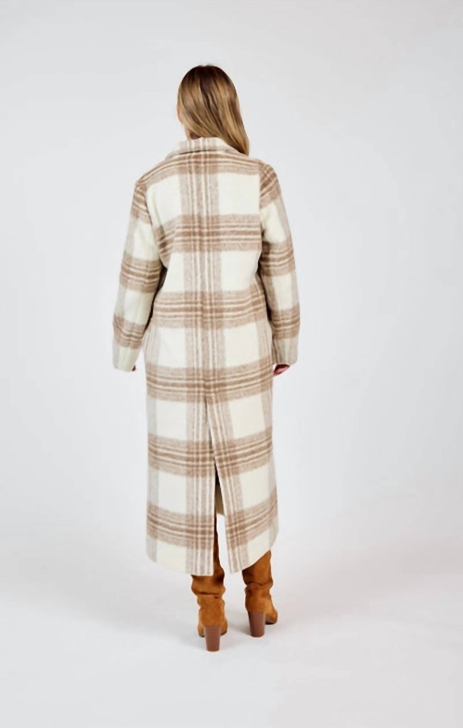 Sadie & Sage Zella Plaid Long Coat in dream white - women's jacket - alternate view
