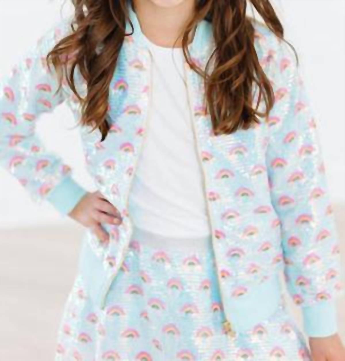 Mila & Rose Girl's Rainbow Sequin Jacket in mint - item
