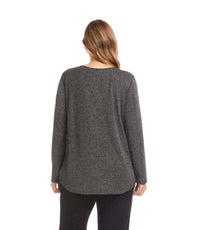 Karen Kane - Long Sleeve Metallic Stripe Knit Shirttail Top - Plus