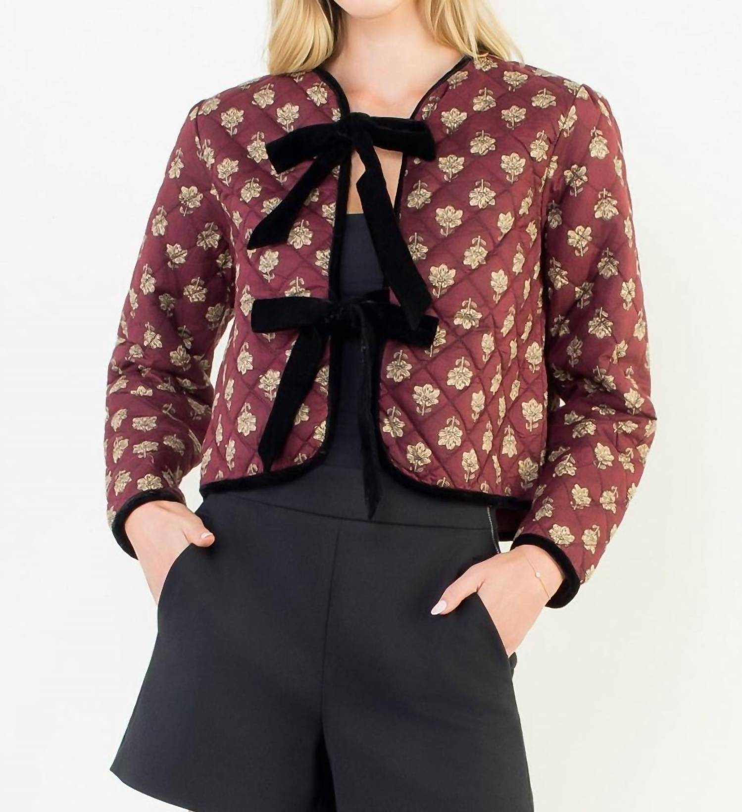 Thml - Velvet Bow Floral Quilted Jacket